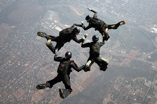 4-Way Formation Skydivingy - photo courtesy Riaan Bergh